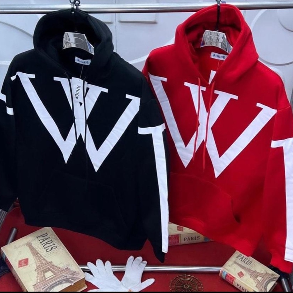 Vibrant Layers: Rhude’s Statement Red Hoodie”